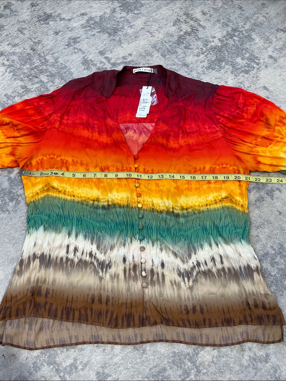 NWT Alice + Olivia Serena Rainbow Tie dye Peasant Top Blouson Boho Colorful Sz L - Picture 11 of 14